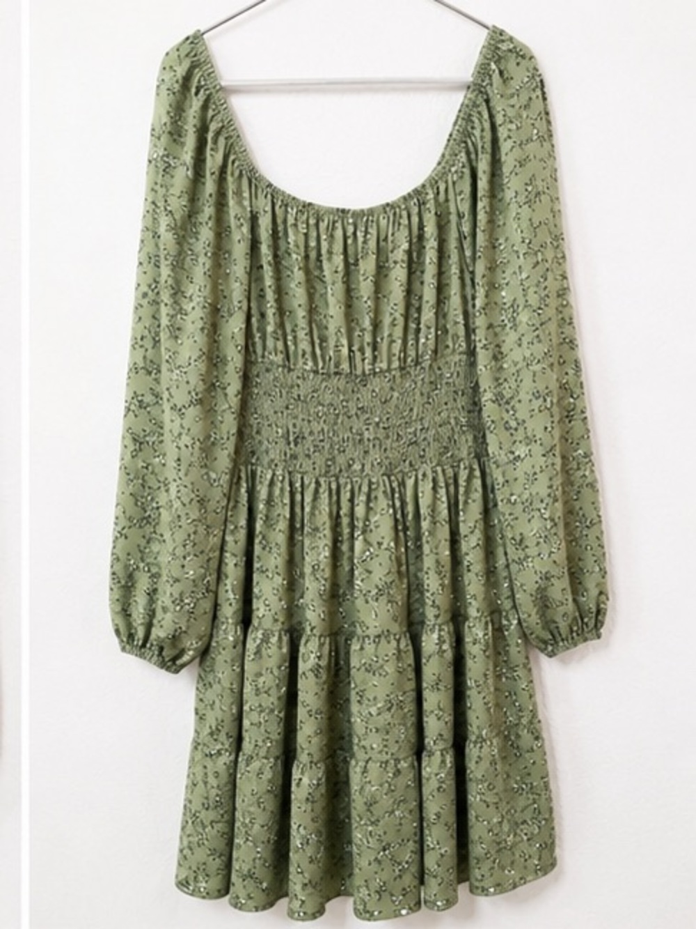 Pie in the Sky Olive Green Floral Smocked Midi Dress